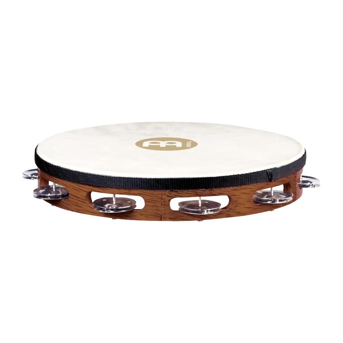 Meinl Percussion TAH1AB Traditional Single Row 10-Inch Wood Tambourine w/Goat Skin Head and Steel Jingles