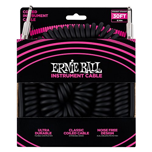 Ernie Ball 30' Coiled Straight/Straight Instrument Cable - Black