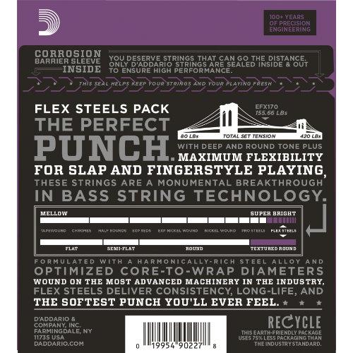 D'Addario EFX170 FlexSteels Bass Guitar Strings, Light, 45-100, Long Scale