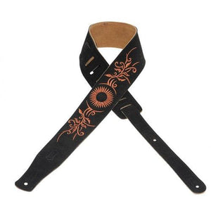 Levy's 2.5" Suede Guitar Strap with Embroidered Design, Black/Copper
