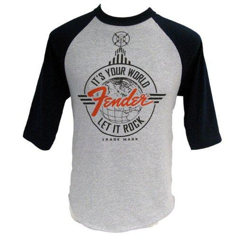 Fender® Let It Rock Baseball T-Shirt, Grey/Navy, M