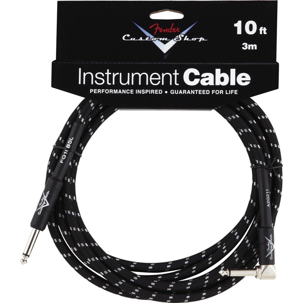 FENDER GUITAR INSTRUMENT CABLE (ANGLED END), BLACK TWEED, 10 FOOT