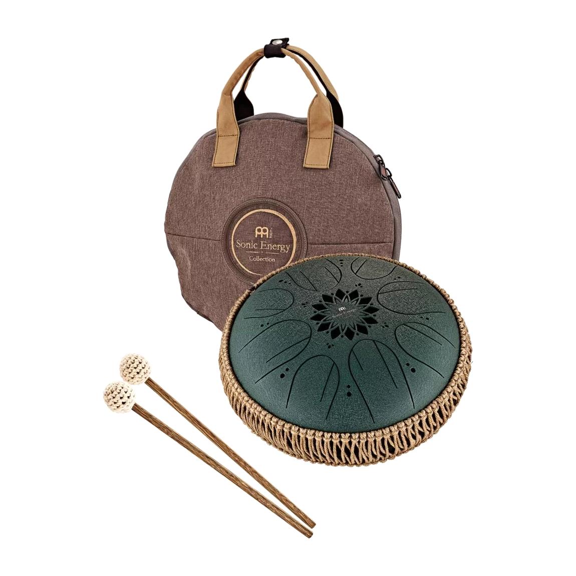 Meinl MOSTD4DG 8 Note Octave Steel 10", F# Minor Tongue Drum w/Mallets And Case, Dark Green