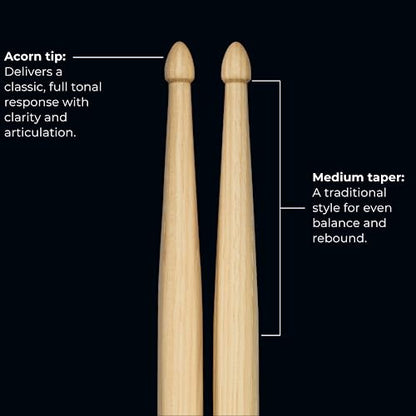 Meinl Stick & Brush SB102 Standard 5B Drumsticks American Hickory with Acorn Shape Wood Tip
