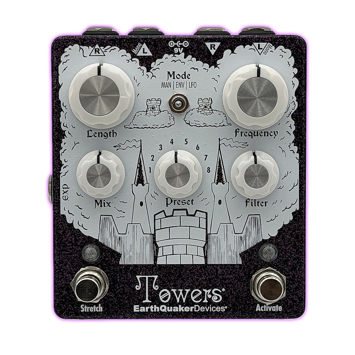 EarthQuaker Devices Towers V1 Stereo Reverberant Filter, Purple Sparkle (Gear Hero Exclusive)