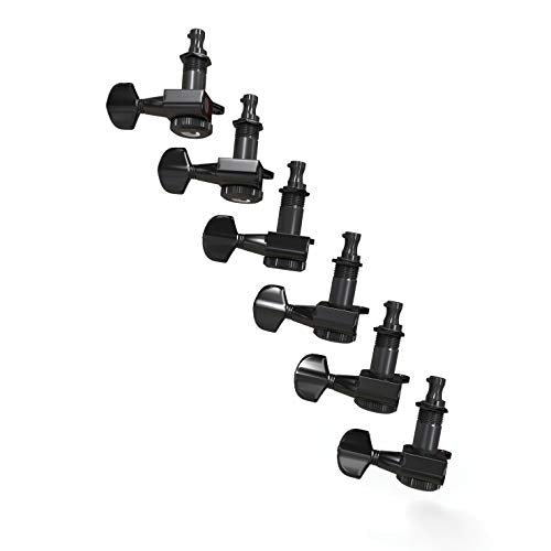 D'Addario Auto-Trim Tuning Machines Locking Tuners for Guitars Set of 6 In Line, Black