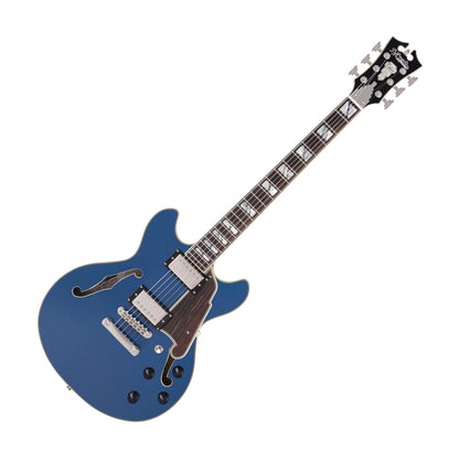 D'Angelico DADMINIDCSAPSNS Deluxe Mini DC Limited Edition Semi-Hollowbody Electric Guitar, Sapphire