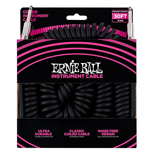 Ernie Ball 30' Coiled Straight/Straight Instrument Cable - Black