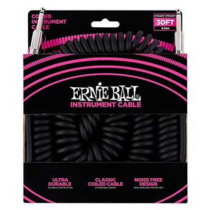 Ernie Ball 30' Coiled Straight/Straight Instrument Cable - Black