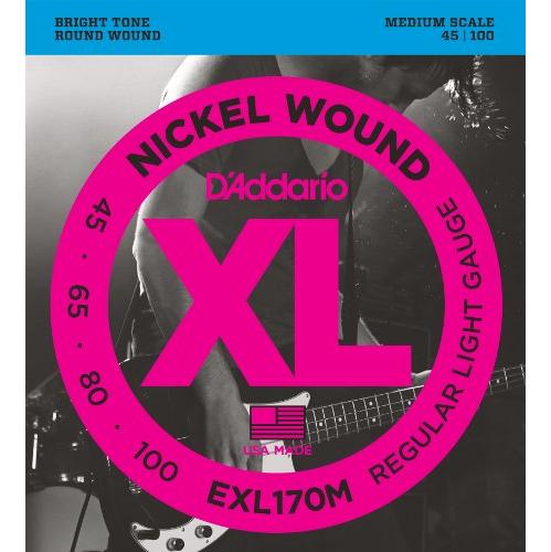 D'Addario EXL170M 45-100 Nickel Wound Bass Guitar Strings, Medium Scale