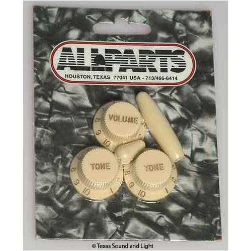 All Parts PK-0178-048 Strat Knob Set 1-Vol 2-Tone 1-Switch Knob 1-Tip Vintage