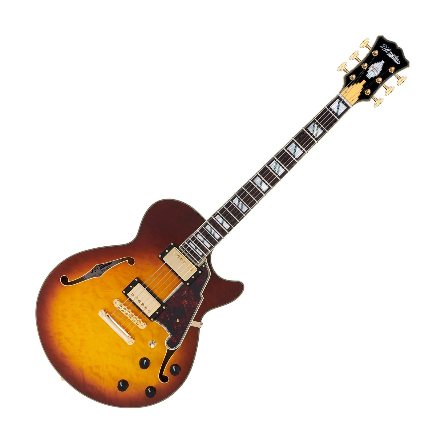 D'Angelico DAESSXTQITBGS Excel SS XT Series Hollow body Electric Guitar, Iced Tea Burst Quilt