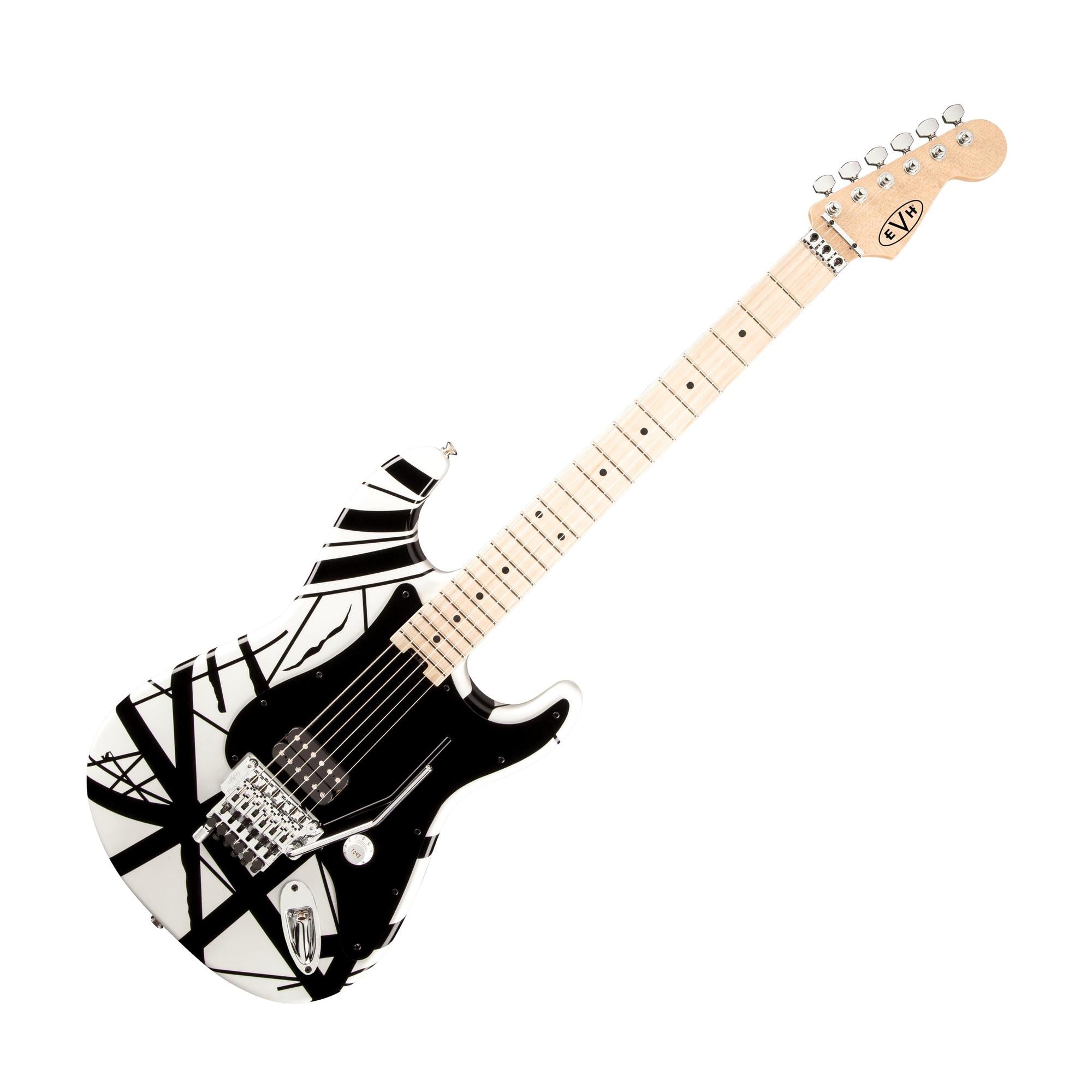 EVH Striped Series Stratocaster Electric Guitar, White w/Black Stripes