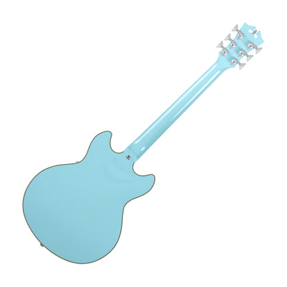 D'Angelico DAPMINIDCSKBCS Premier Mini DC Semi Hollow Electric Guitar w/Stopbar Tailpiece, Sky Blue