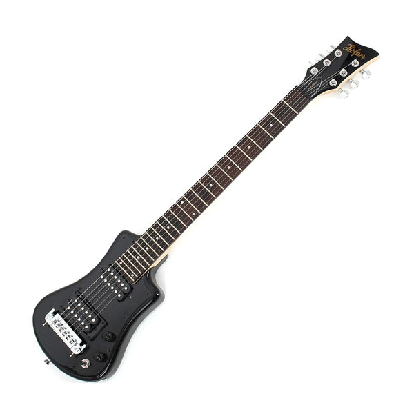 Hofner HCT-SH-DLX-BK-O Deluxe Shorty Electric Travel Guitar w/Gig Bag, Black