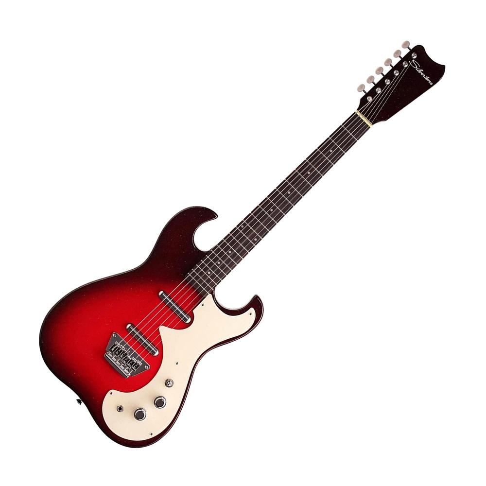 Silvertone 1449RSFB Reissue Electric Guitar, Red w/ Silver Flake Burst