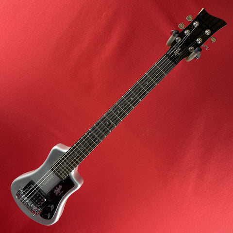 [USED] Hofner HCT-SH-SS-O 6 String Shorty Electric Travel Guitar w/Gig Bag, Silver Sparkle (See Description)