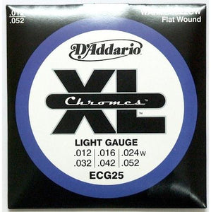 D'Addario ECG25 Chromes Flat Wound Electric Guitar Strings, Light .012-.052