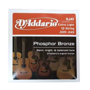 D'Addario EJ41 Acoustic Guitar Strings Phosphor Bronze, 12-String, Extra Light (.009-.045)