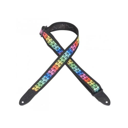 Levy's 1.5" Polyester Guitar Strap, Heart Crossbones Rainbow