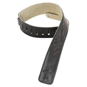Levy's 2.5" Garment Leather Guitar Strap with Embroidery, Black