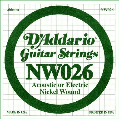 D'Addario NW026 Nickel Wound Electric Guitar Single String, .026