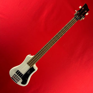 [USED] Hofner HCT-SHB-WH-O Shorty Electric Travel Bass Guitar w/Gig Bag, White (See Description)