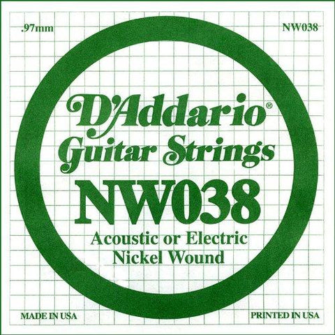 D'Addario NW038 Nickel Wound Electric Guitar Single String, .038