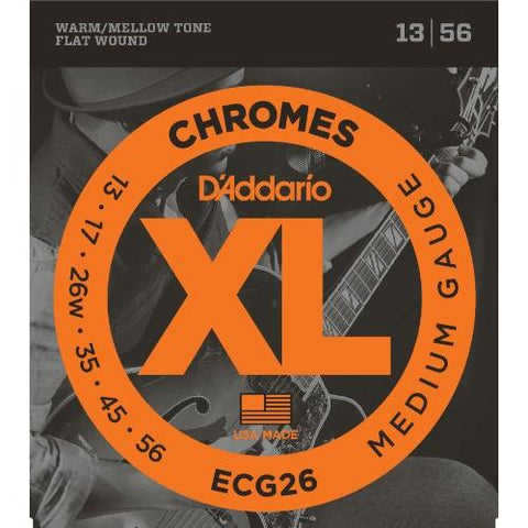 D'Addario ECG26 Chromes Flat Wound Electric Guitar Strings, Medium .013-.056