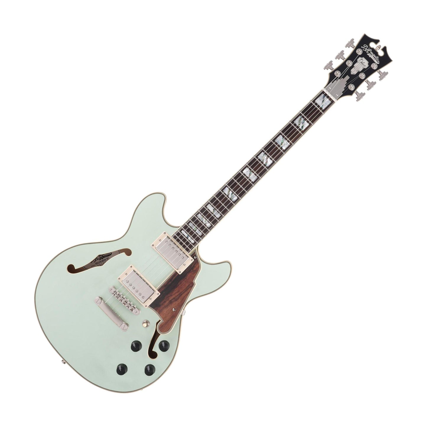 D'Angelico DADMINIDCSAGESNS Deluxe Mini DC Limited Edition Semi-Hollowbody Electric Guitar, Sage