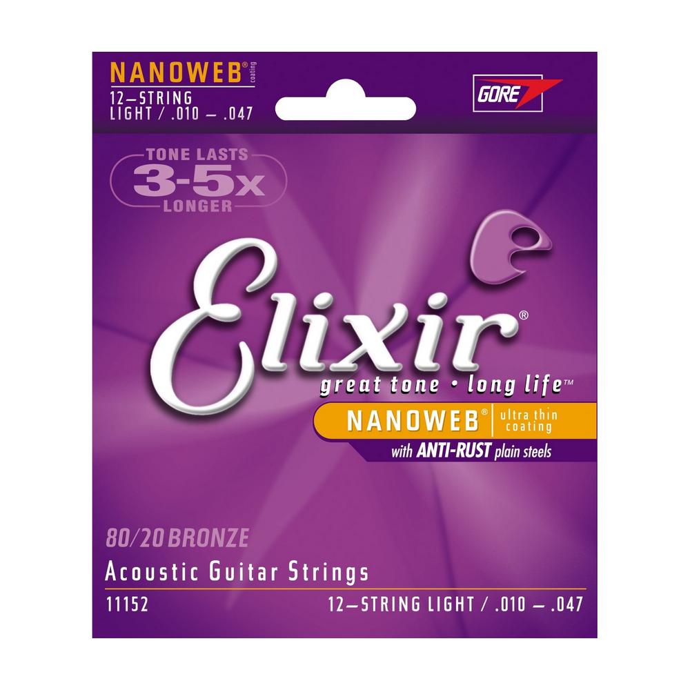 Elixir 11152 Strings Acoustic 80/20 Bronze NANOWEB 12 String, Light