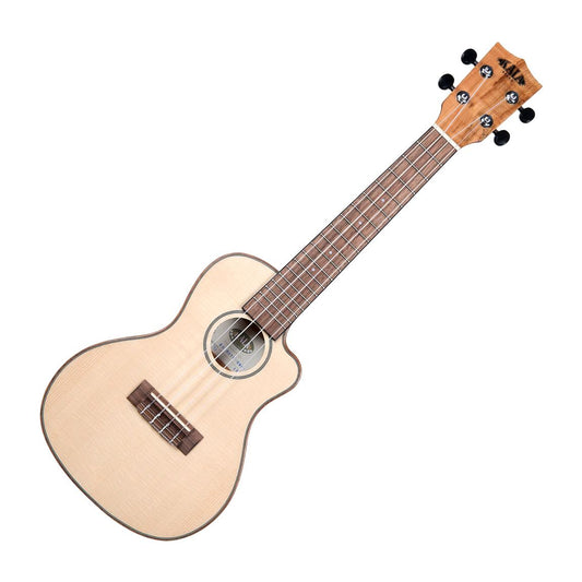 Kala KA-SSTU-SMC-C Solid Spruce Top Concert Cutaway Travel Ukulele w/Gig Bag, Natural Satin