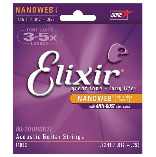 Elixir Acoustic Strings 80/20 Bronze Nanoweb Coating, 6 String, Light