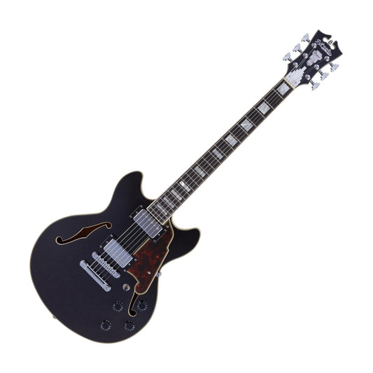 D'Angelico Premier Mini DC Semi Hollow Electric Guitar, Black Flake