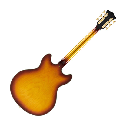 D'Angelico DAEDCXTQITBGS Excel DC XT Series Semi Hollow Electric Guitar, Iced Tea Burst Quilt