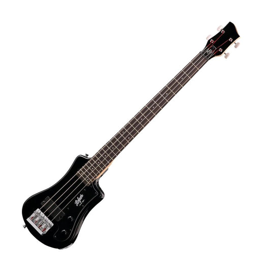 Hofner HCT-SHB-BK-O Shorty Electric Travel Bass Guitar with Gig Bag, Black